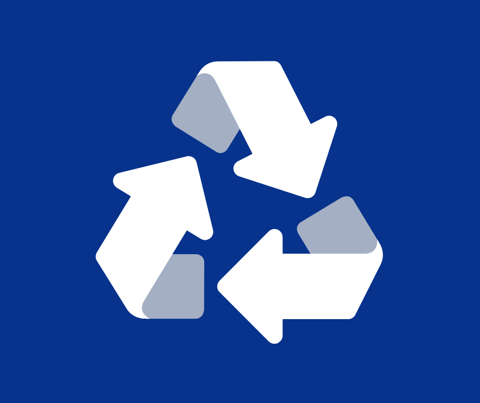 blue background with white recycling arrows