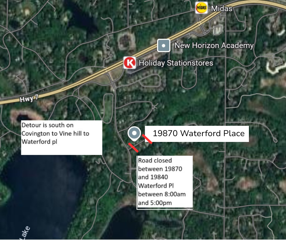 map indicating where waterford place will be closed 