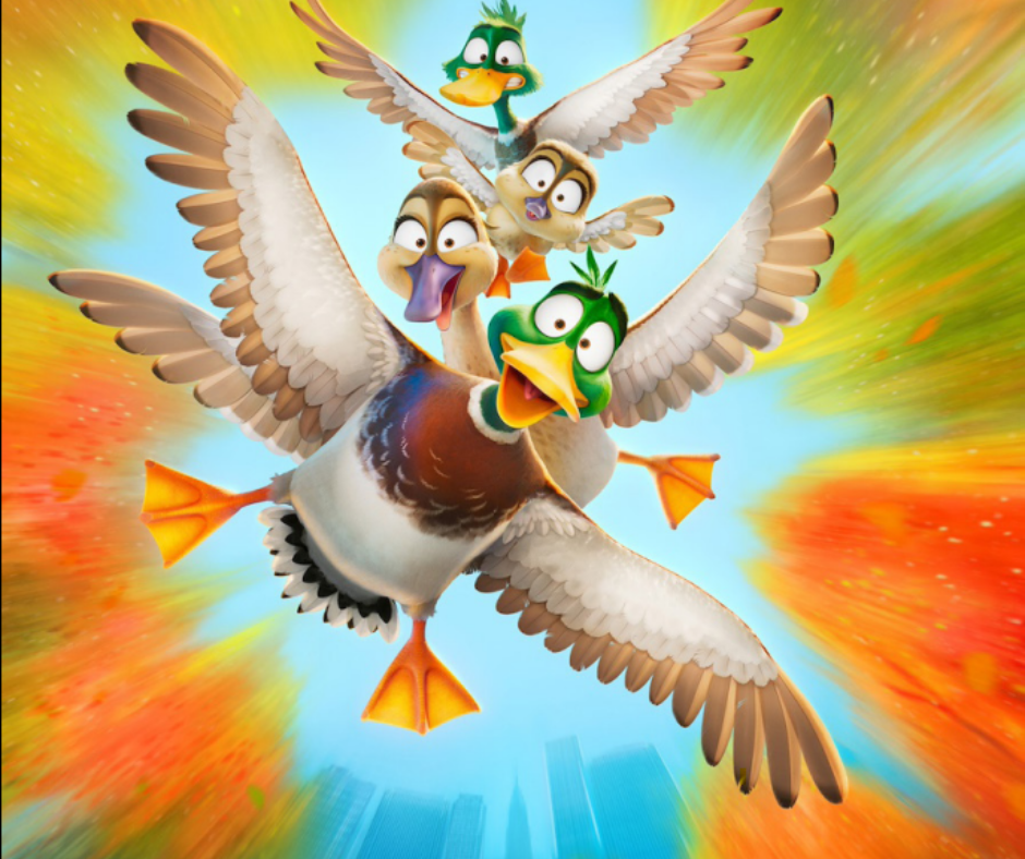 animated family of ducks flying